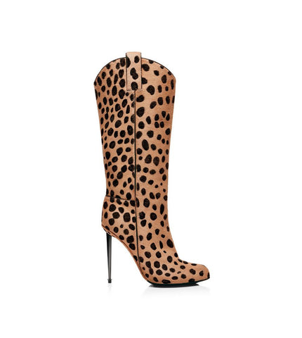 Cheetah Print Hair Calf Cowboy Stiletto Boot